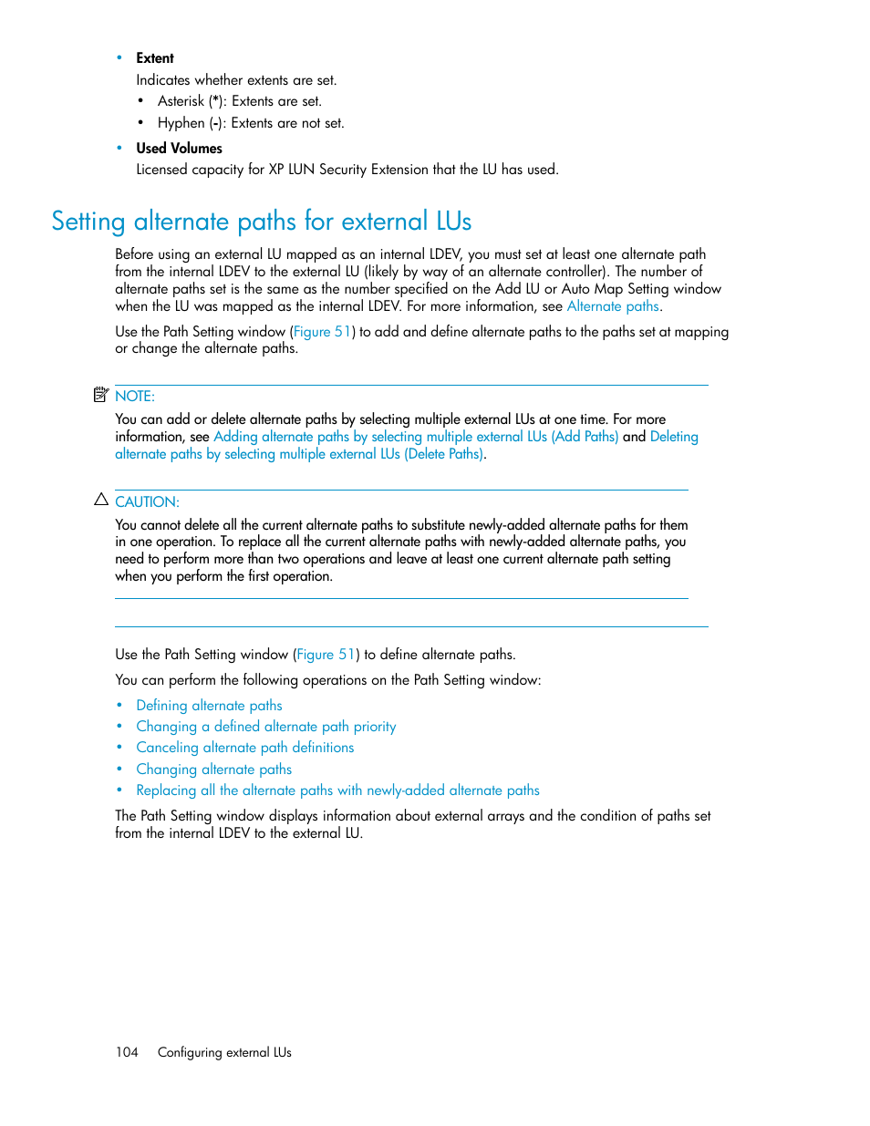 Setting alternate paths for external lus, Setting alternate paths for external | HP StorageWorks XP Remote Web Console Software User Manual | Page 104 / 192