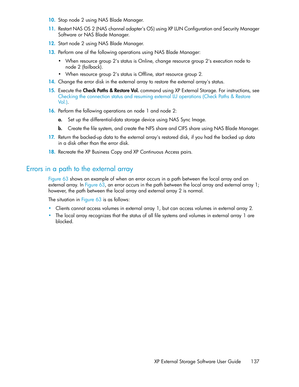 Errors in a path to the external array | HP StorageWorks XP Remote Web Console Software User Manual | Page 137 / 192