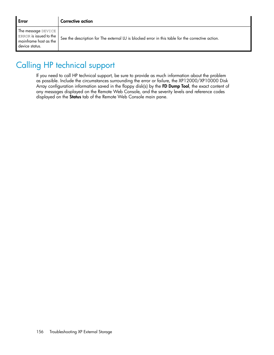 Calling hp technical support | HP StorageWorks XP Remote Web Console Software User Manual | Page 156 / 192
