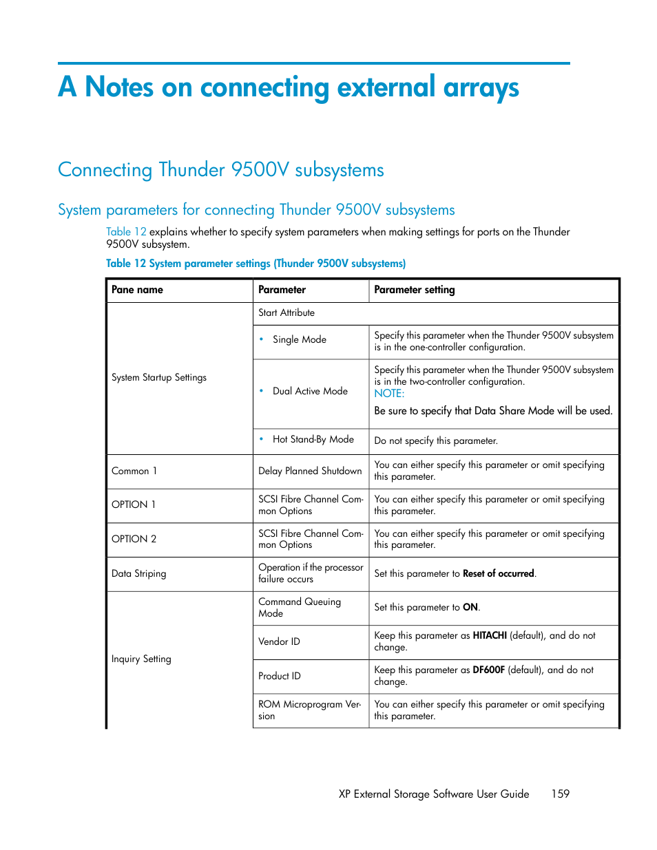 A notes on connecting external arrays, Connecting thunder 9500v subsystems, Notes on connecting external arrays | HP StorageWorks XP Remote Web Console Software User Manual | Page 159 / 192