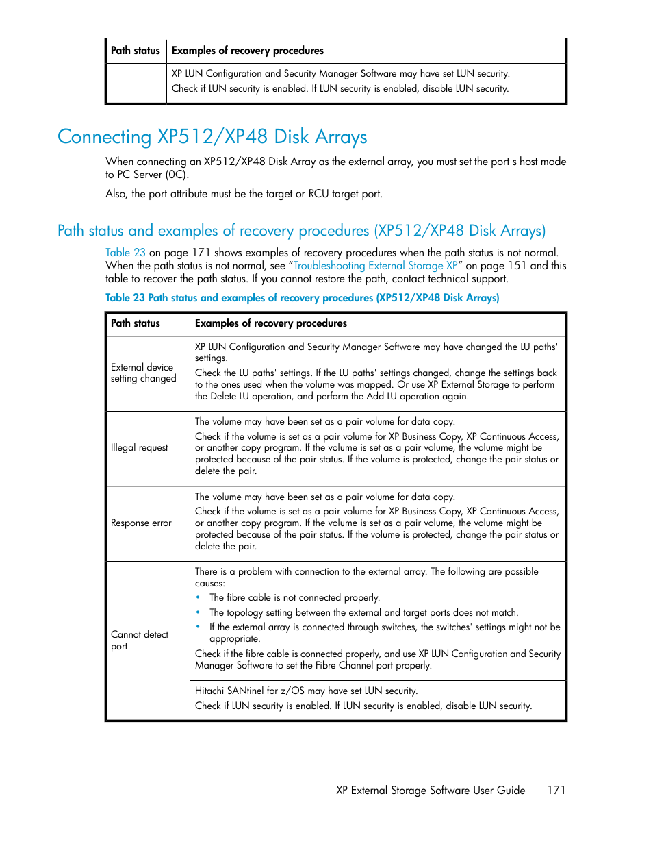 Connecting xp512/xp48 disk arrays | HP StorageWorks XP Remote Web Console Software User Manual | Page 171 / 192