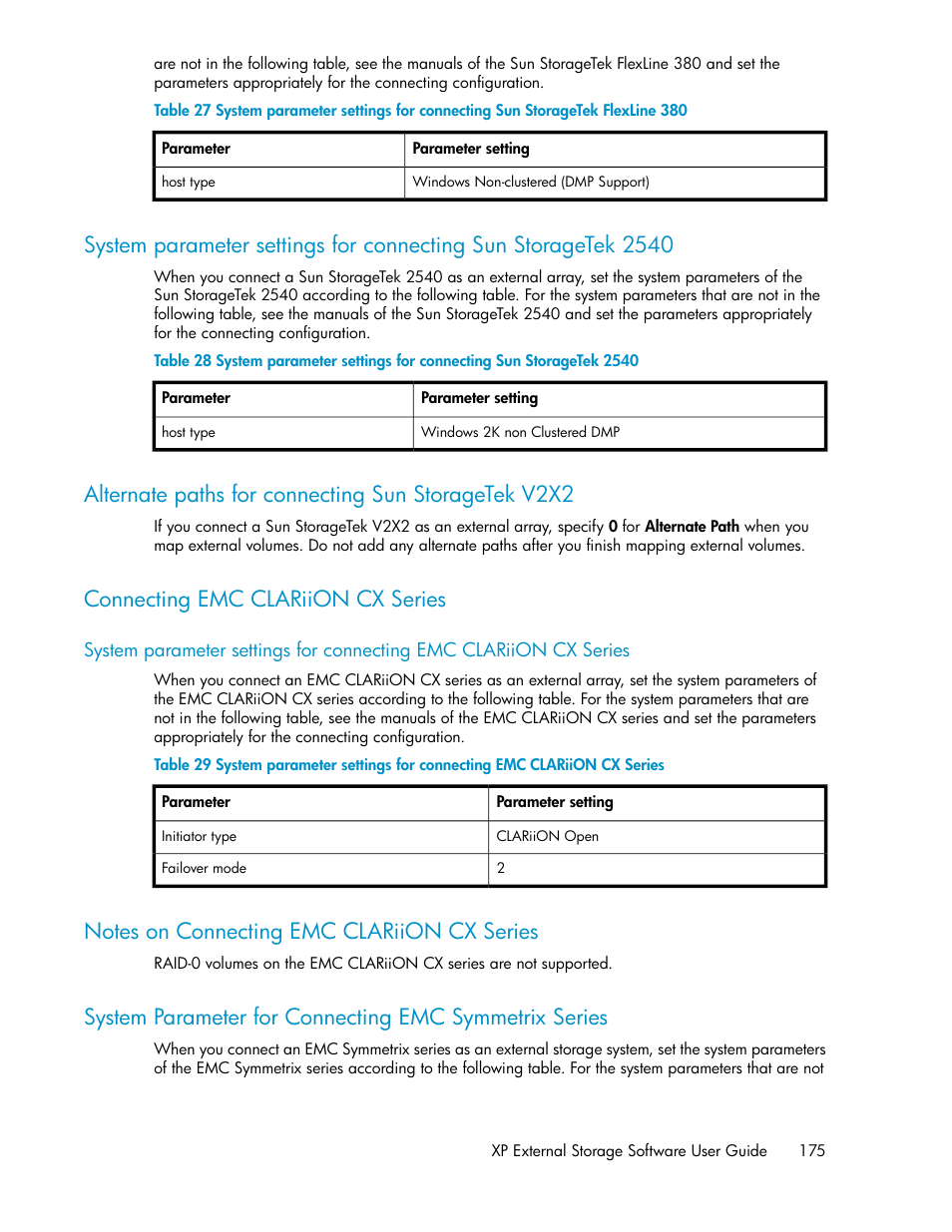 Alternate paths for connecting sun storagetek v2x2, Connecting emc clariion cx series, Notes on connecting emc clariion cx series | 175 connecting emc clariion cx series | HP StorageWorks XP Remote Web Console Software User Manual | Page 175 / 192