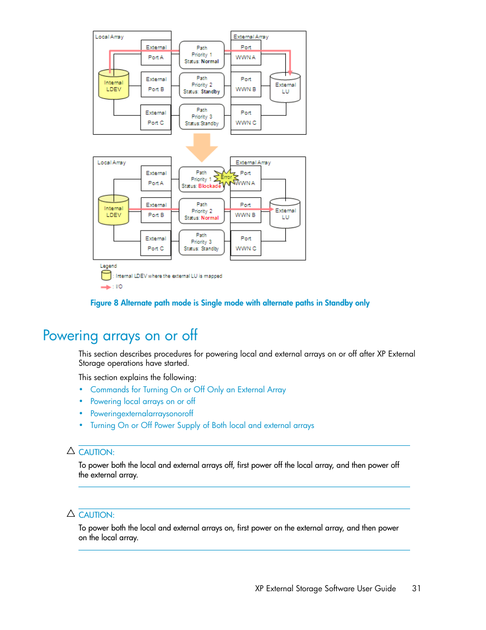 Powering arrays on or off, Figure 8 | HP StorageWorks XP Remote Web Console Software User Manual | Page 31 / 192