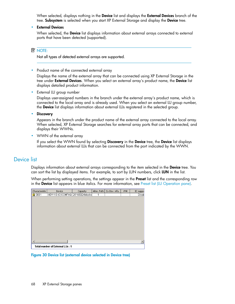 Device list | HP StorageWorks XP Remote Web Console Software User Manual | Page 68 / 192