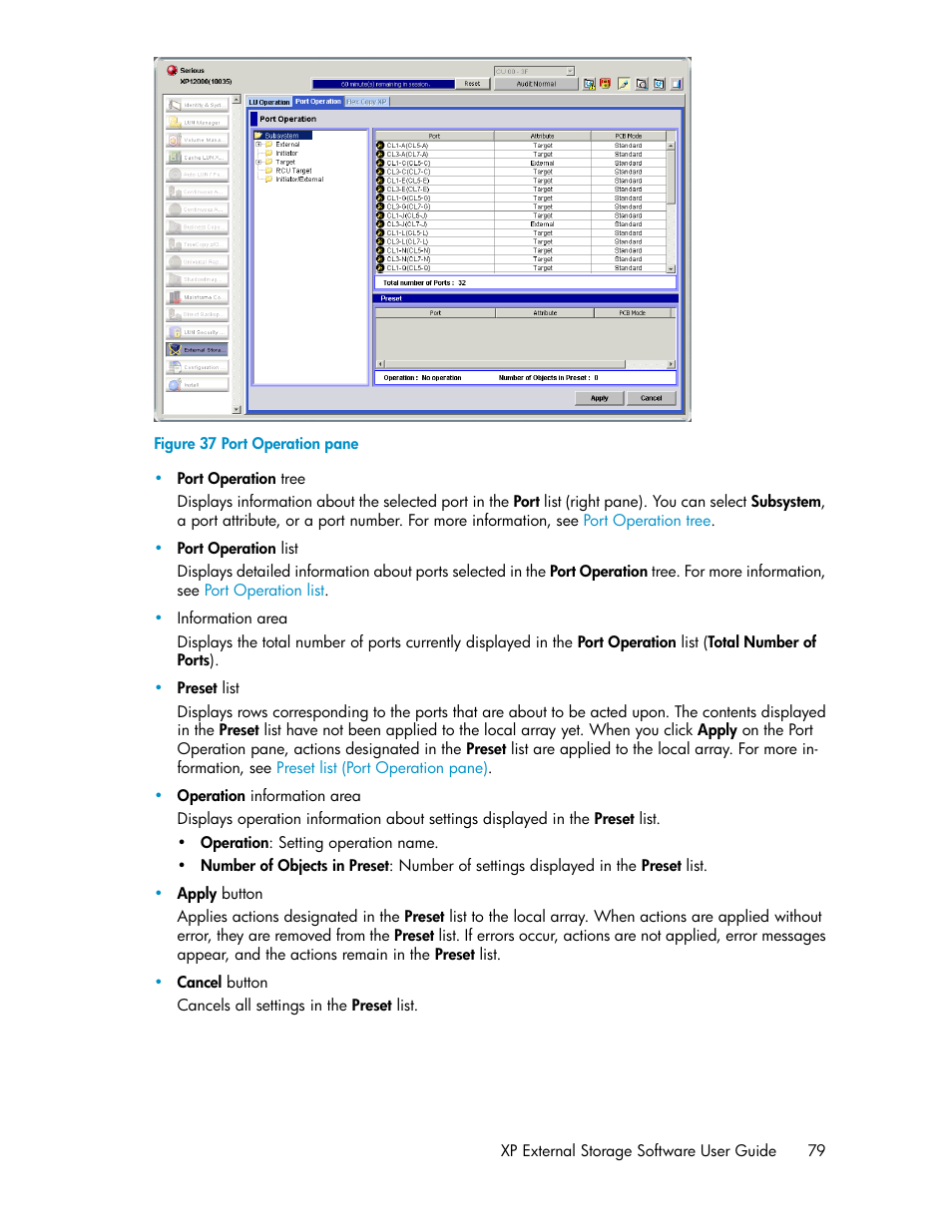 Port operation pane | HP StorageWorks XP Remote Web Console Software User Manual | Page 79 / 192