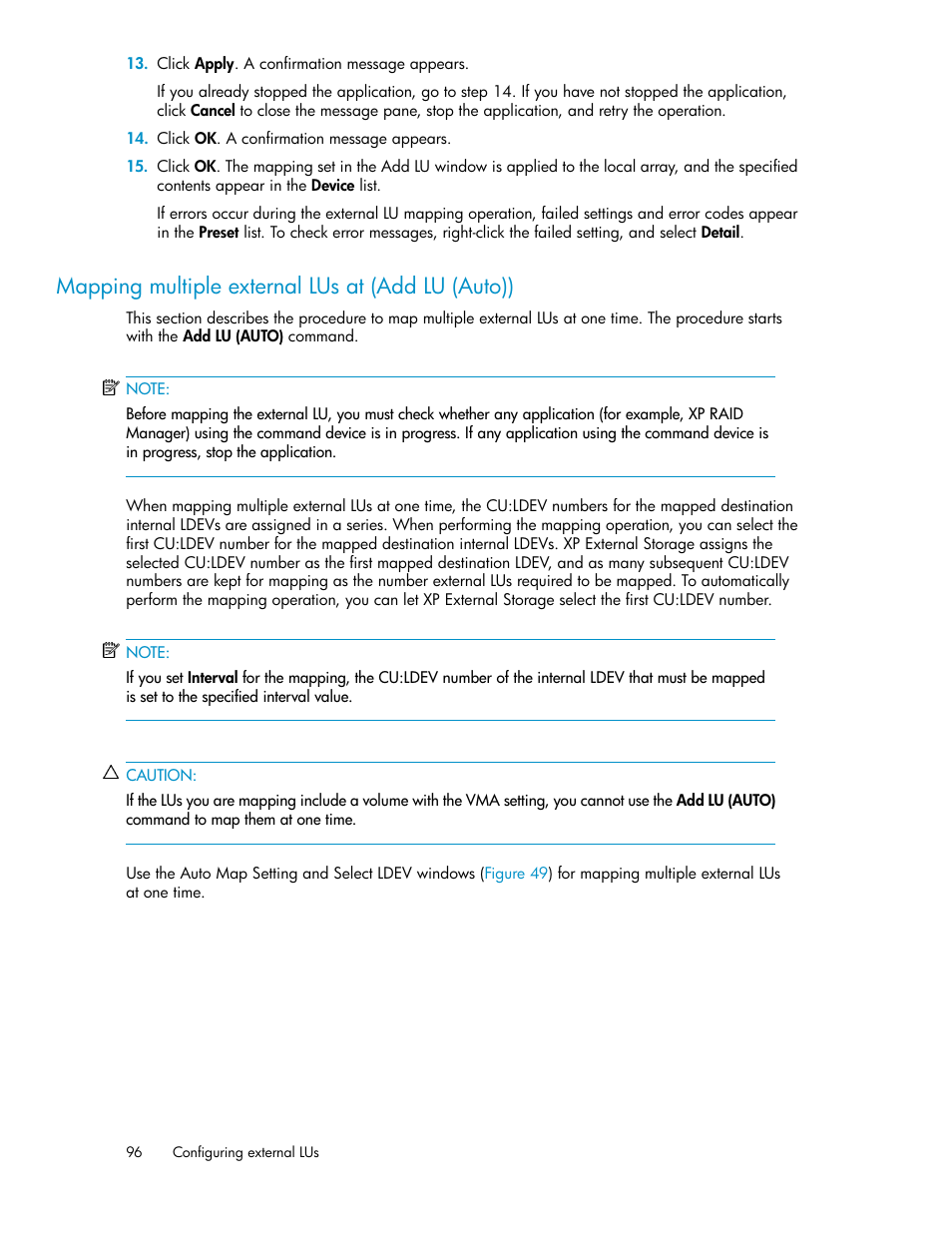 Mapping multiple external lus at (add lu (auto)) | HP StorageWorks XP Remote Web Console Software User Manual | Page 96 / 192