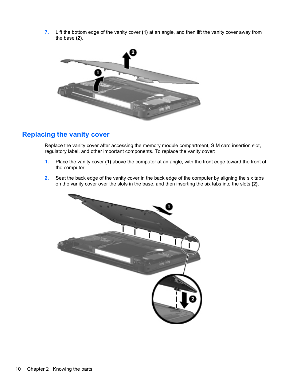 Replacing the vanity cover | HP Mini 2102 User Manual | Page 18 / 74