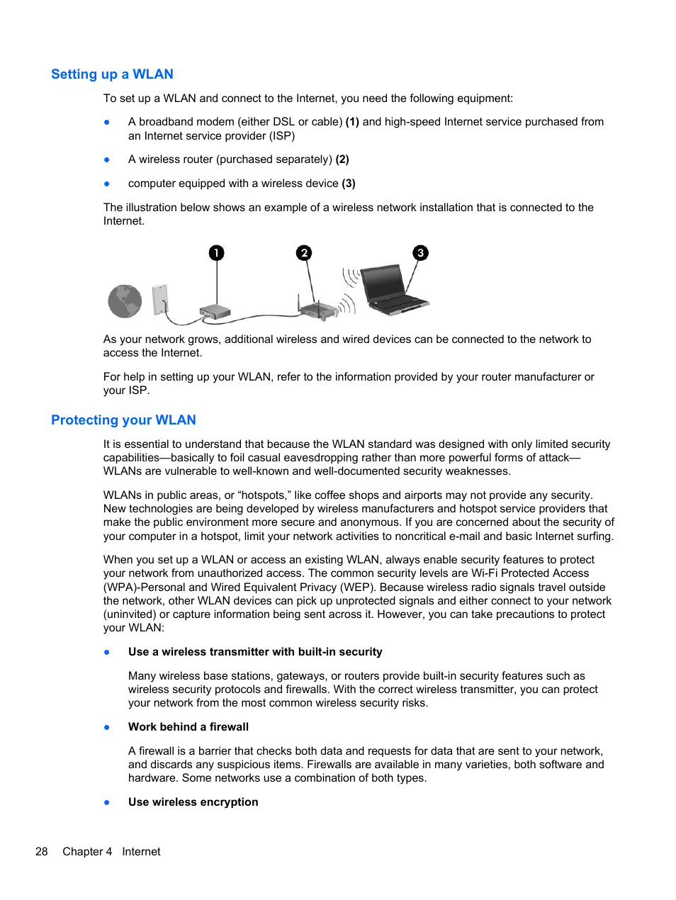 Setting up a wlan, Protecting your wlan, Setting up a wlan protecting your wlan | HP Mini 2102 User Manual | Page 36 / 74