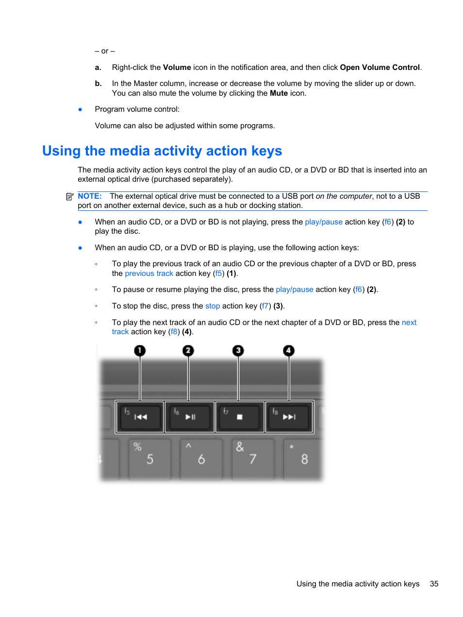 Using the media activity action keys | HP Mini 2102 User Manual | Page 43 / 74