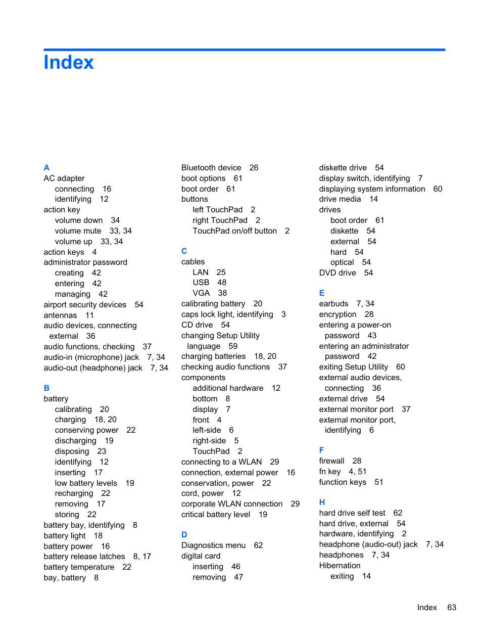 Index | HP Mini 2102 User Manual | Page 71 / 74