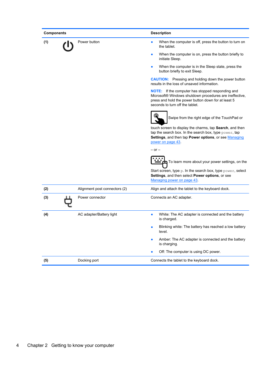 4chapter 2 getting to know your computer | HP Split 13-m110ca x2 PC User Manual | Page 14 / 83