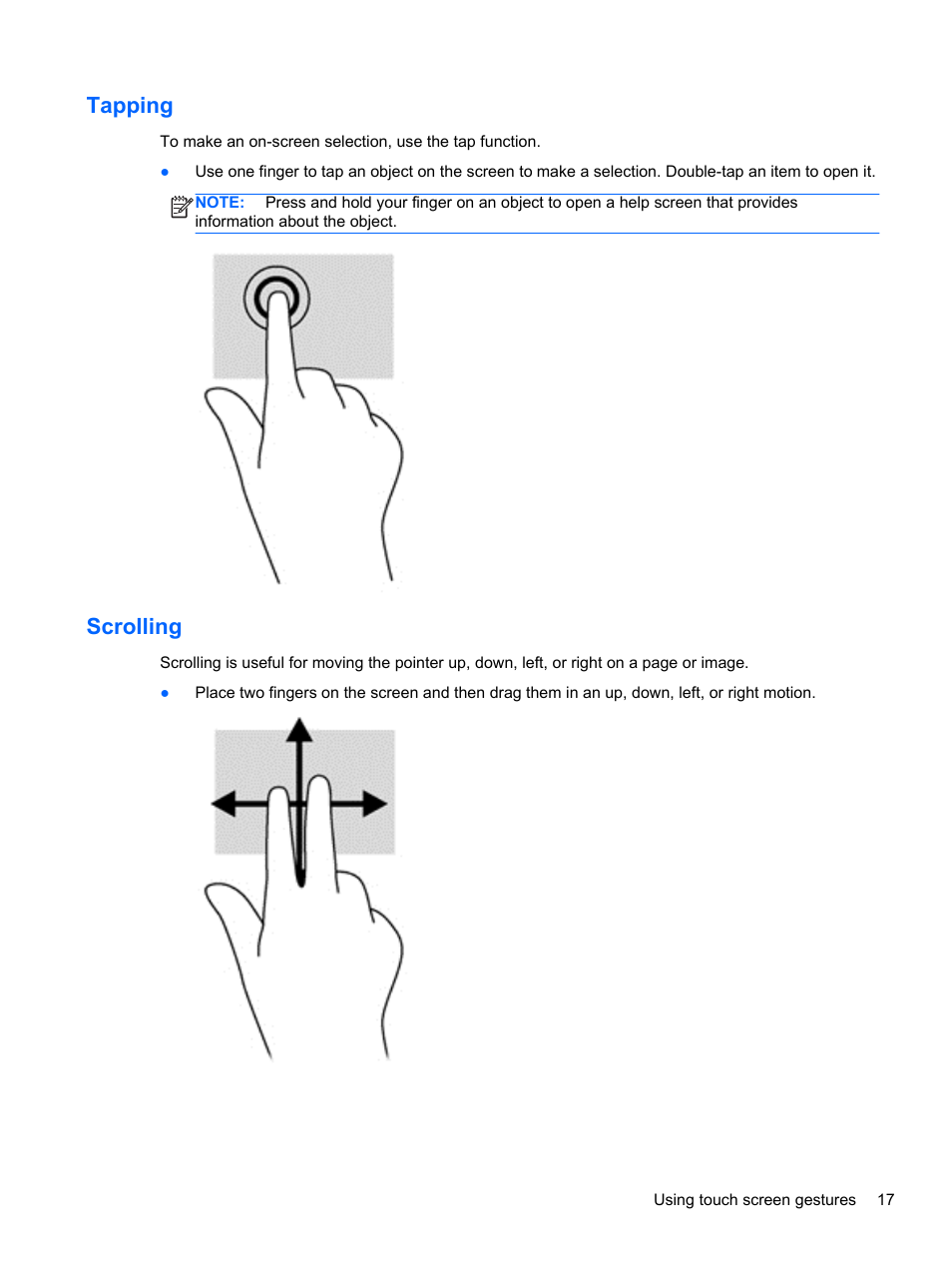 Tapping, Scrolling, Tapping scrolling | HP Split 13-m110ca x2 PC User Manual | Page 27 / 83