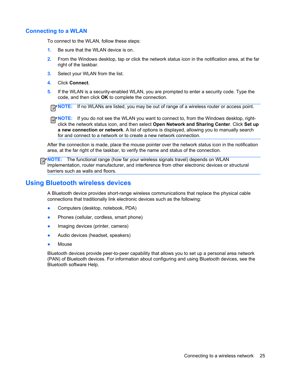 Connecting to a wlan, Using bluetooth wireless devices | HP Split 13-m110ca x2 PC User Manual | Page 35 / 83