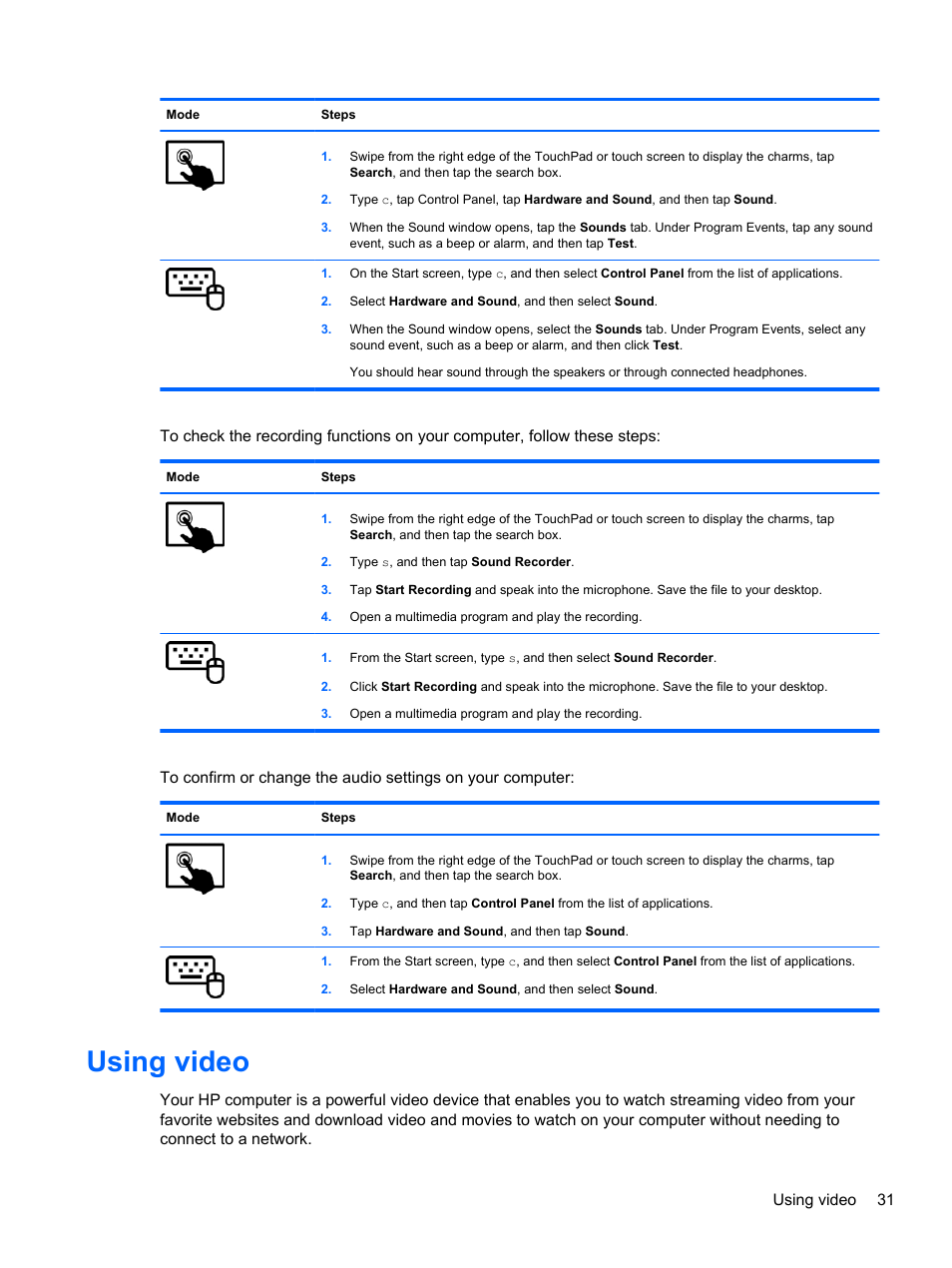 Using video | HP Split 13-m110ca x2 PC User Manual | Page 41 / 83