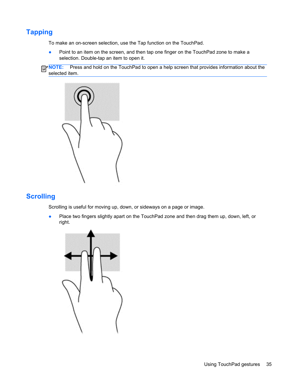 Tapping, Scrolling, Tapping scrolling | HP Split 13-m110ca x2 PC User Manual | Page 45 / 83