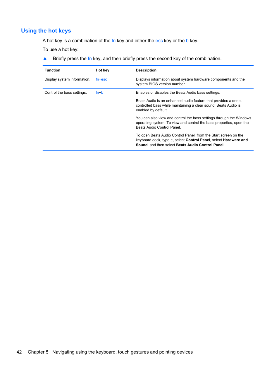 Using the hot keys | HP Split 13-m110ca x2 PC User Manual | Page 52 / 83