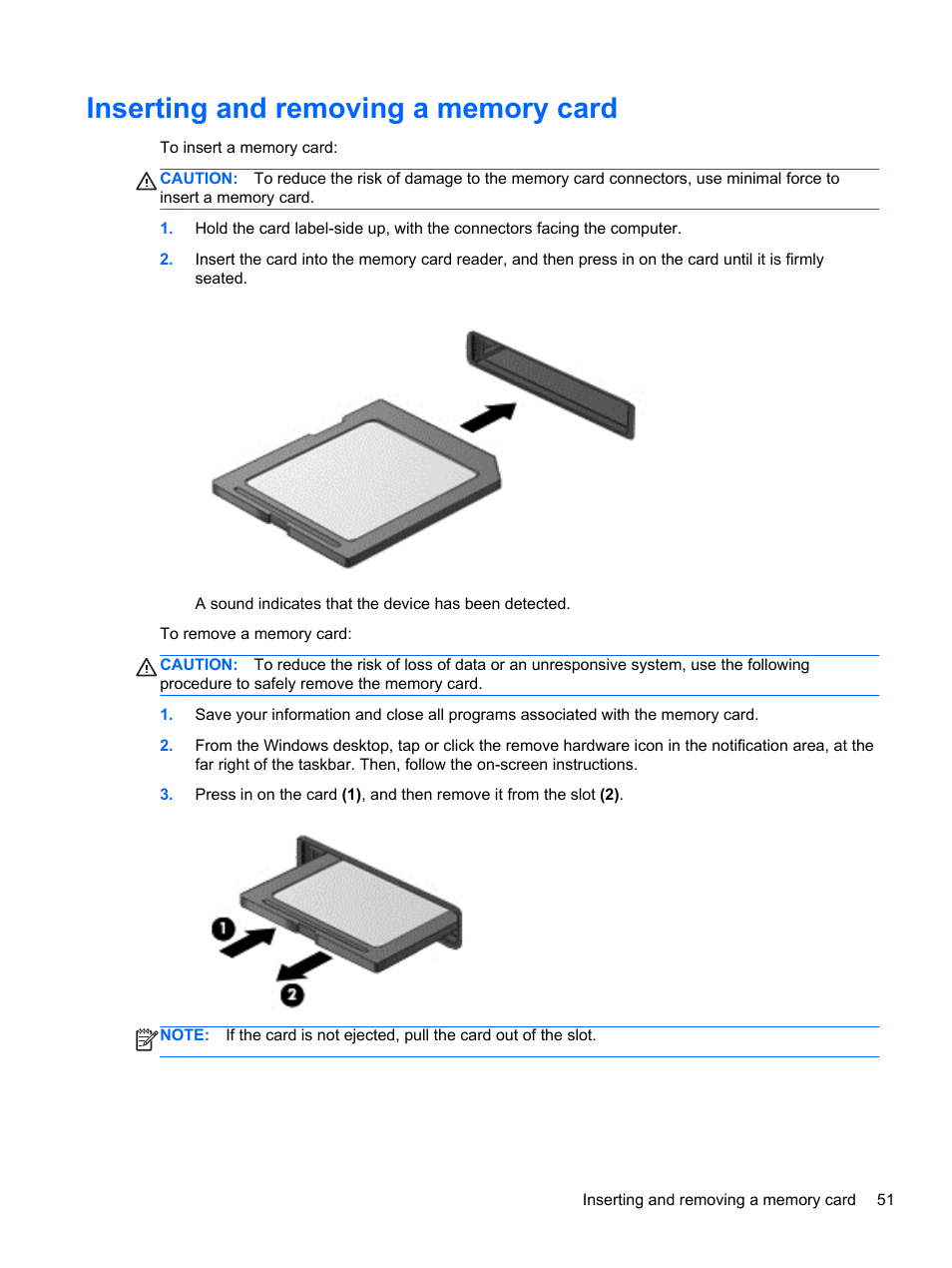 Inserting and removing a memory card | HP Split 13-m110ca x2 PC User Manual | Page 61 / 83
