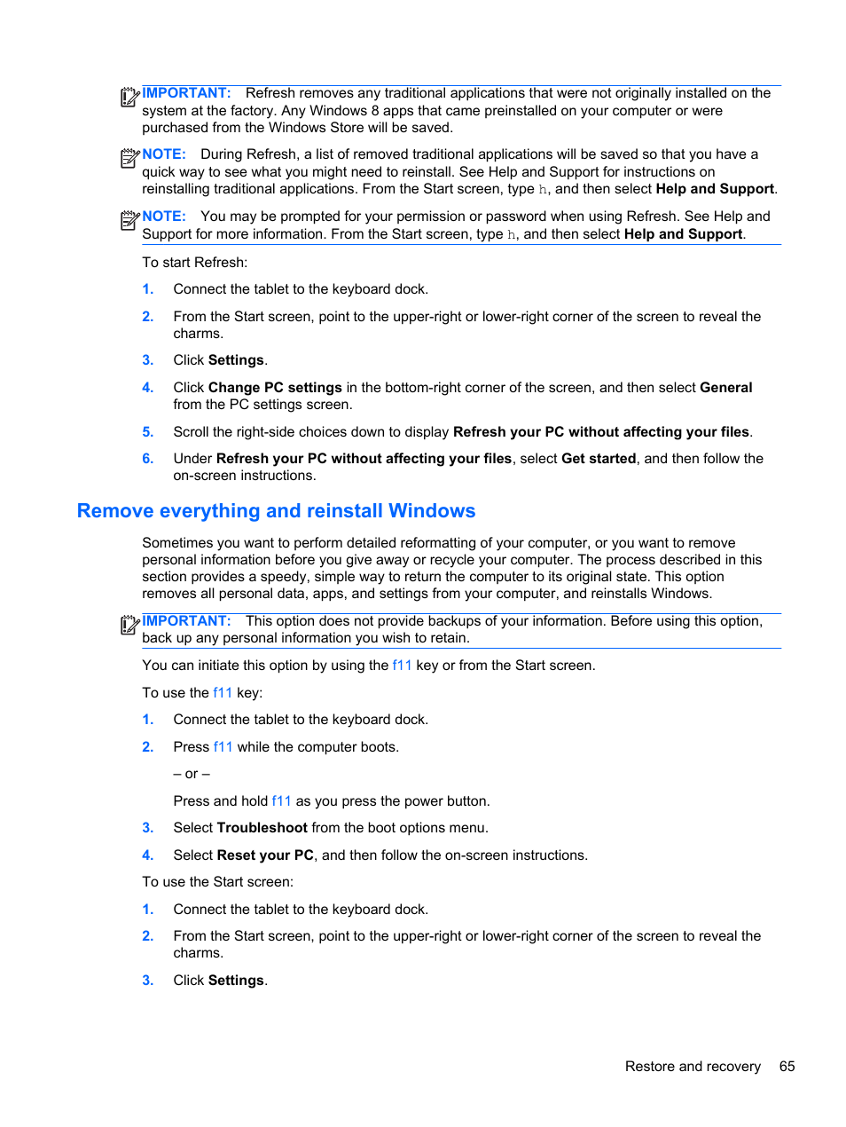 Remove everything and reinstall windows | HP Split 13-m110ca x2 PC User Manual | Page 75 / 83