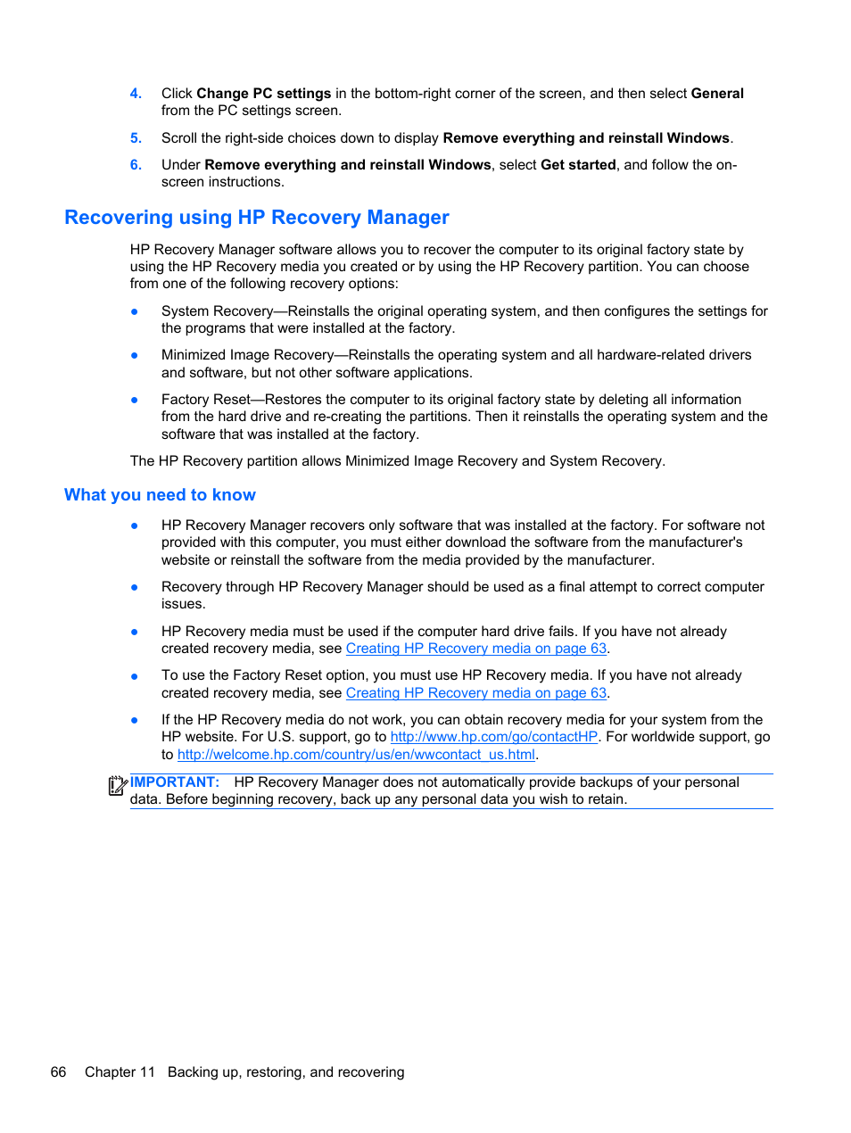 Recovering using hp recovery manager, What you need to know | HP Split 13-m110ca x2 PC User Manual | Page 76 / 83