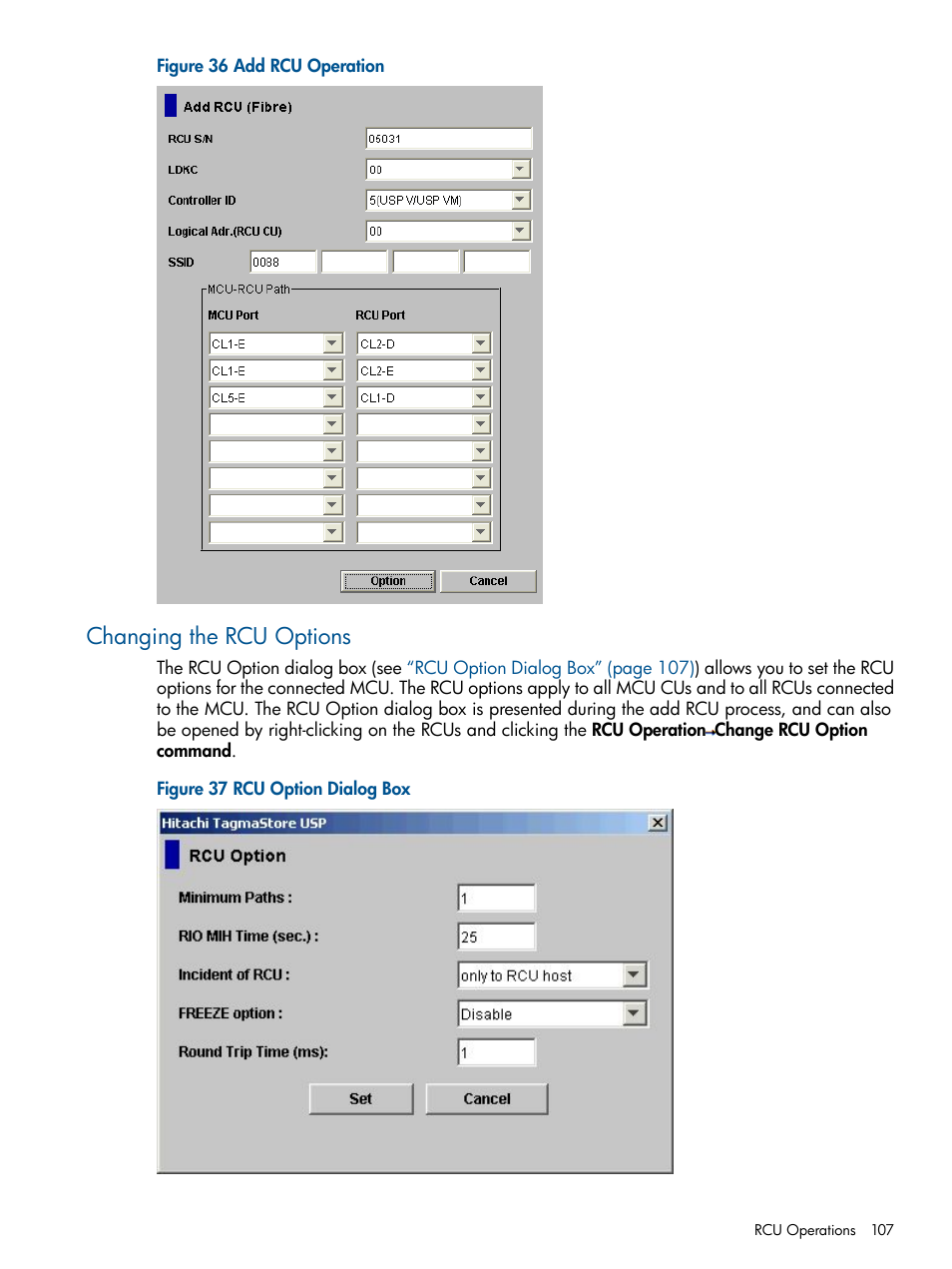 Changing the rcu options | HP StorageWorks XP Remote Web Console Software User Manual | Page 107 / 258