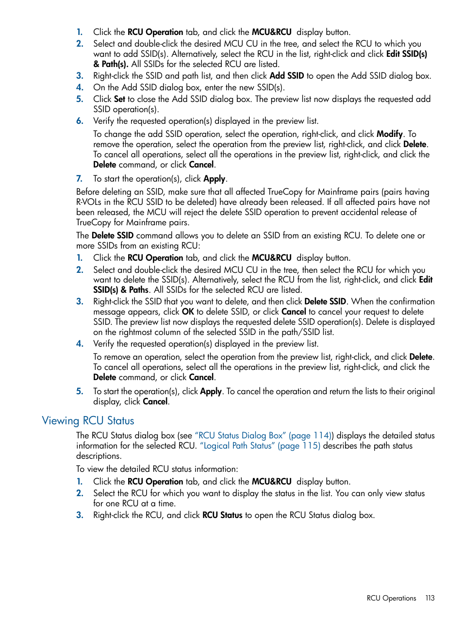 Viewing rcu status | HP StorageWorks XP Remote Web Console Software User Manual | Page 113 / 258