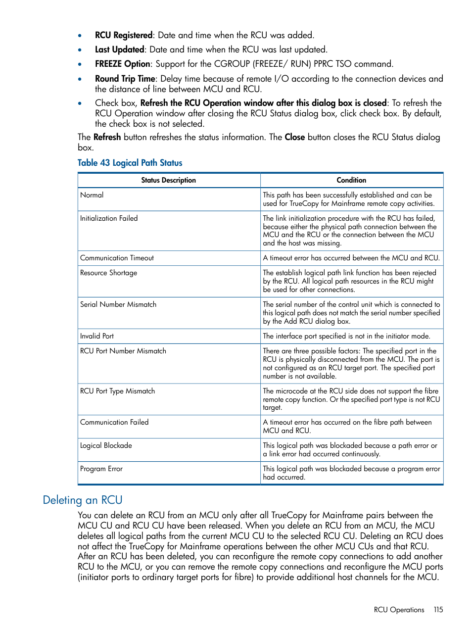 Deleting an rcu | HP StorageWorks XP Remote Web Console Software User Manual | Page 115 / 258