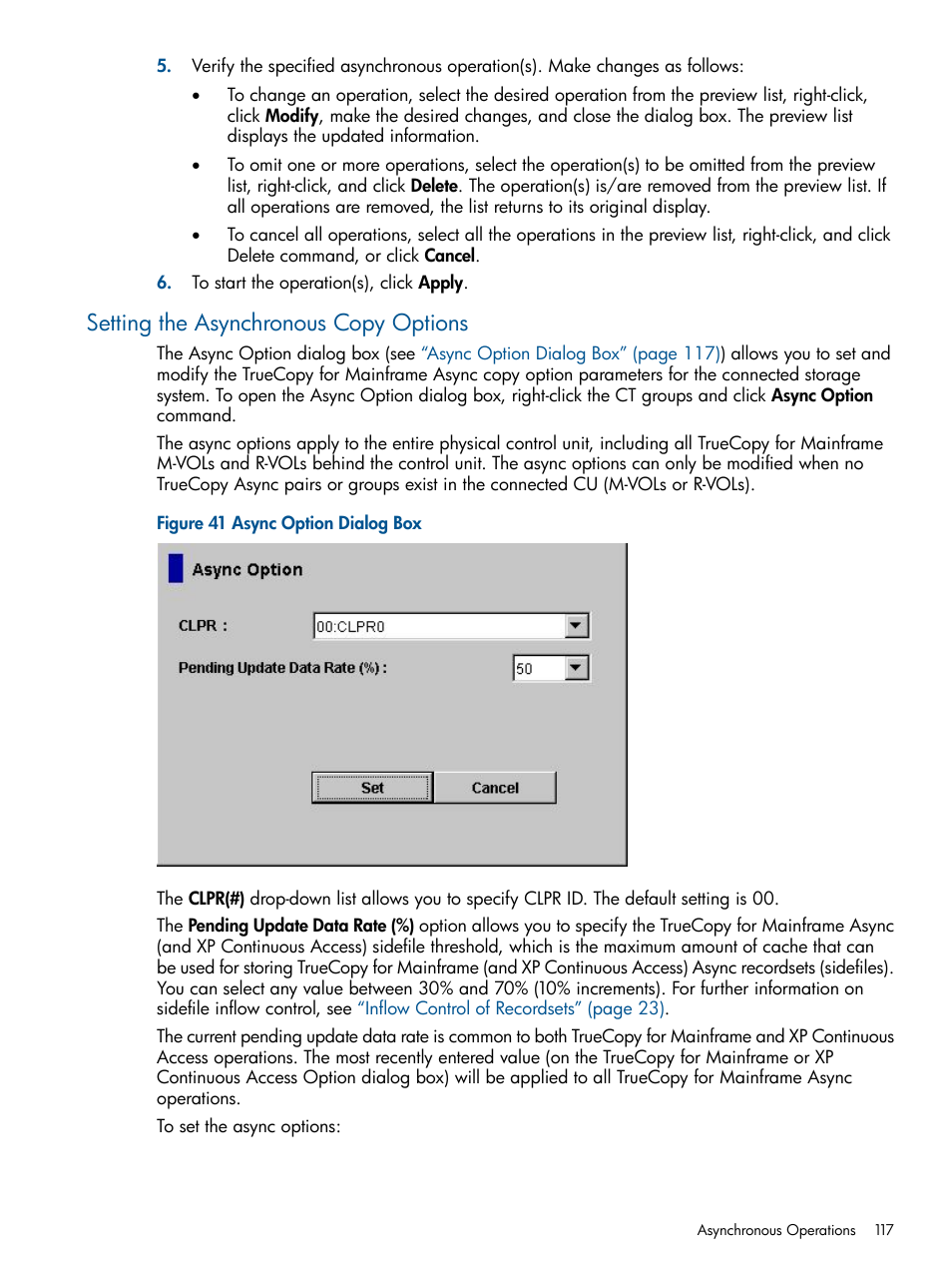 Setting the asynchronous copy options | HP StorageWorks XP Remote Web Console Software User Manual | Page 117 / 258