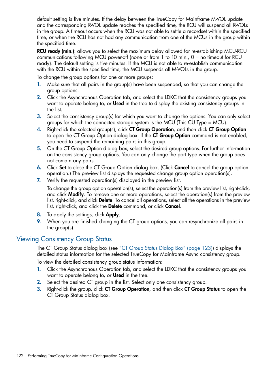 Viewing consistency group status | HP StorageWorks XP Remote Web Console Software User Manual | Page 122 / 258