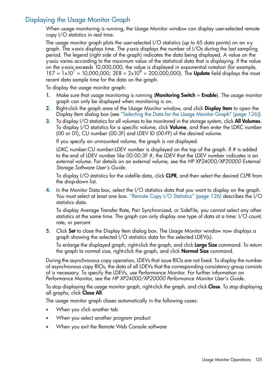 Displaying the usage monitor graph | HP StorageWorks XP Remote Web Console Software User Manual | Page 125 / 258