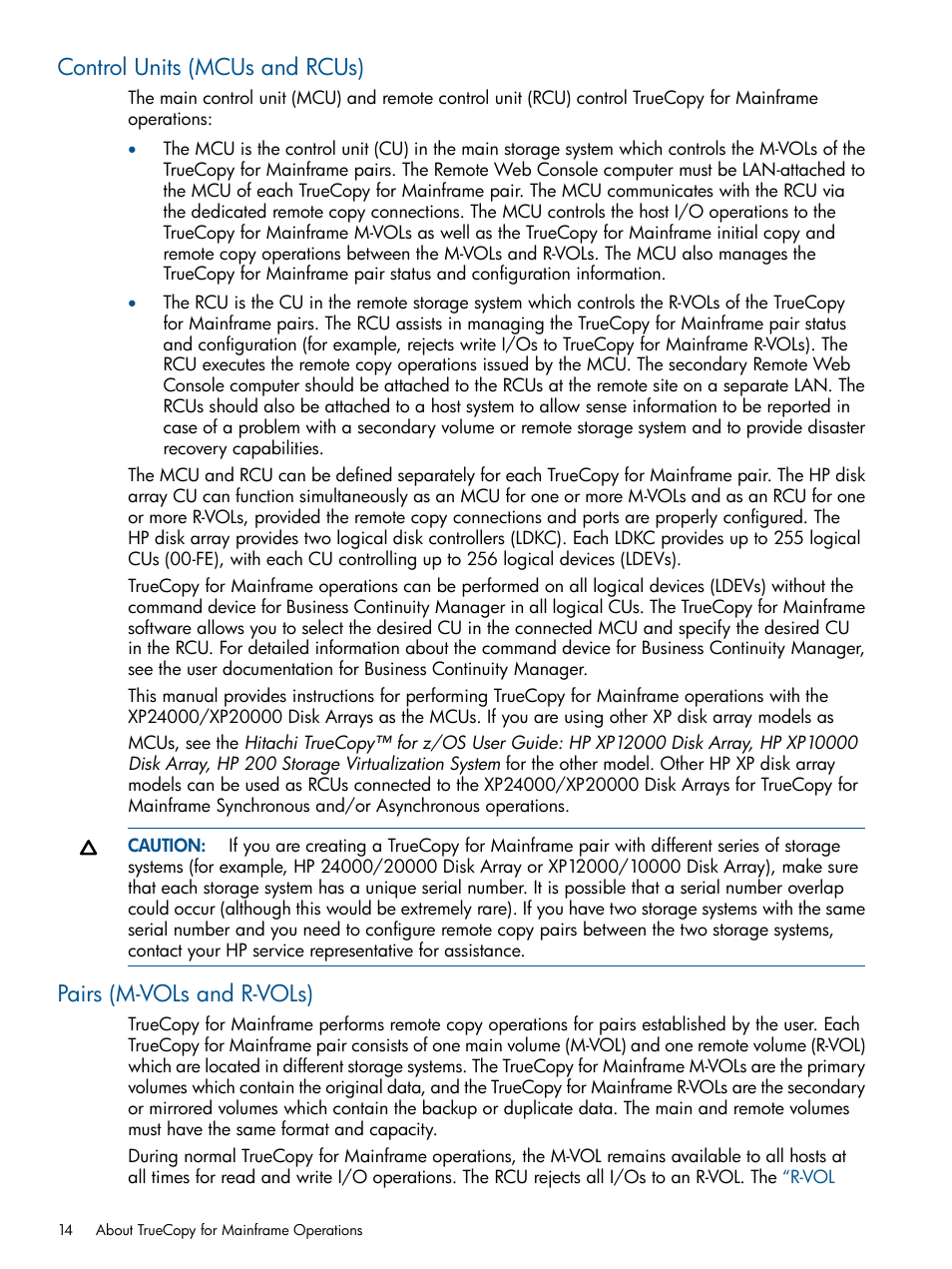 Control units (mcus and rcus), Pairs (m-vols and r-vols) | HP StorageWorks XP Remote Web Console Software User Manual | Page 14 / 258