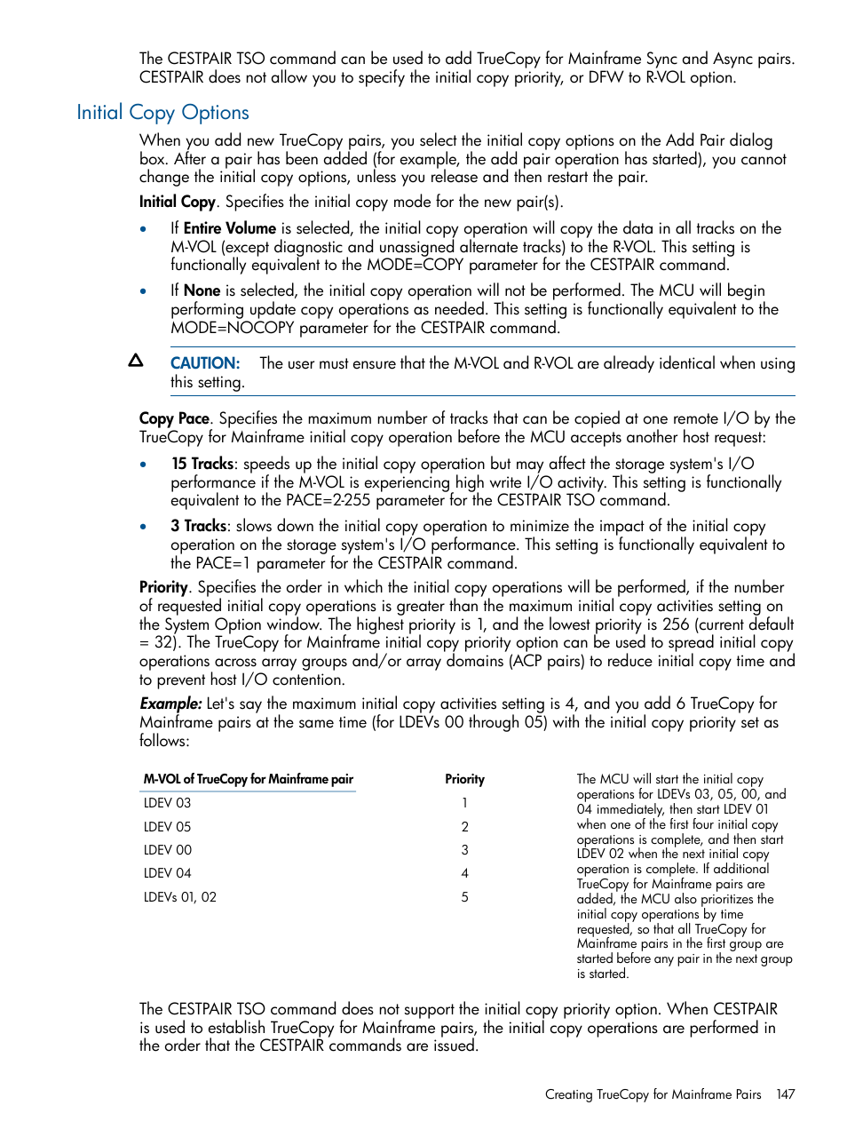 Initial copy options | HP StorageWorks XP Remote Web Console Software User Manual | Page 147 / 258
