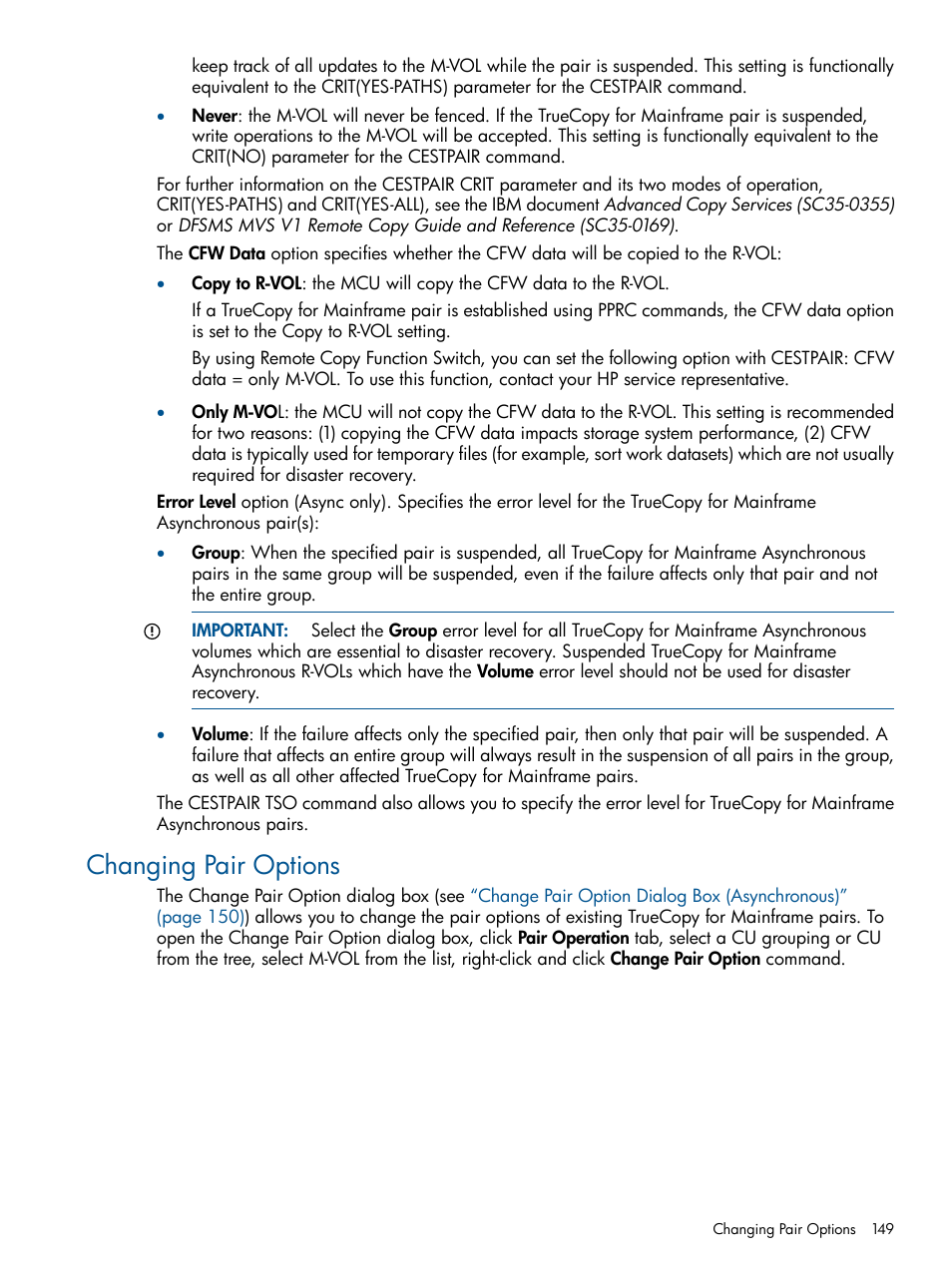 Changing pair options | HP StorageWorks XP Remote Web Console Software User Manual | Page 149 / 258