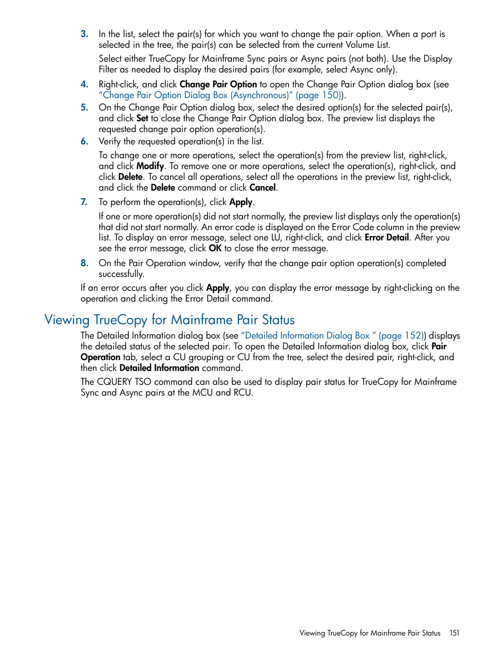 Viewing truecopy for mainframe pair status | HP StorageWorks XP Remote Web Console Software User Manual | Page 151 / 258