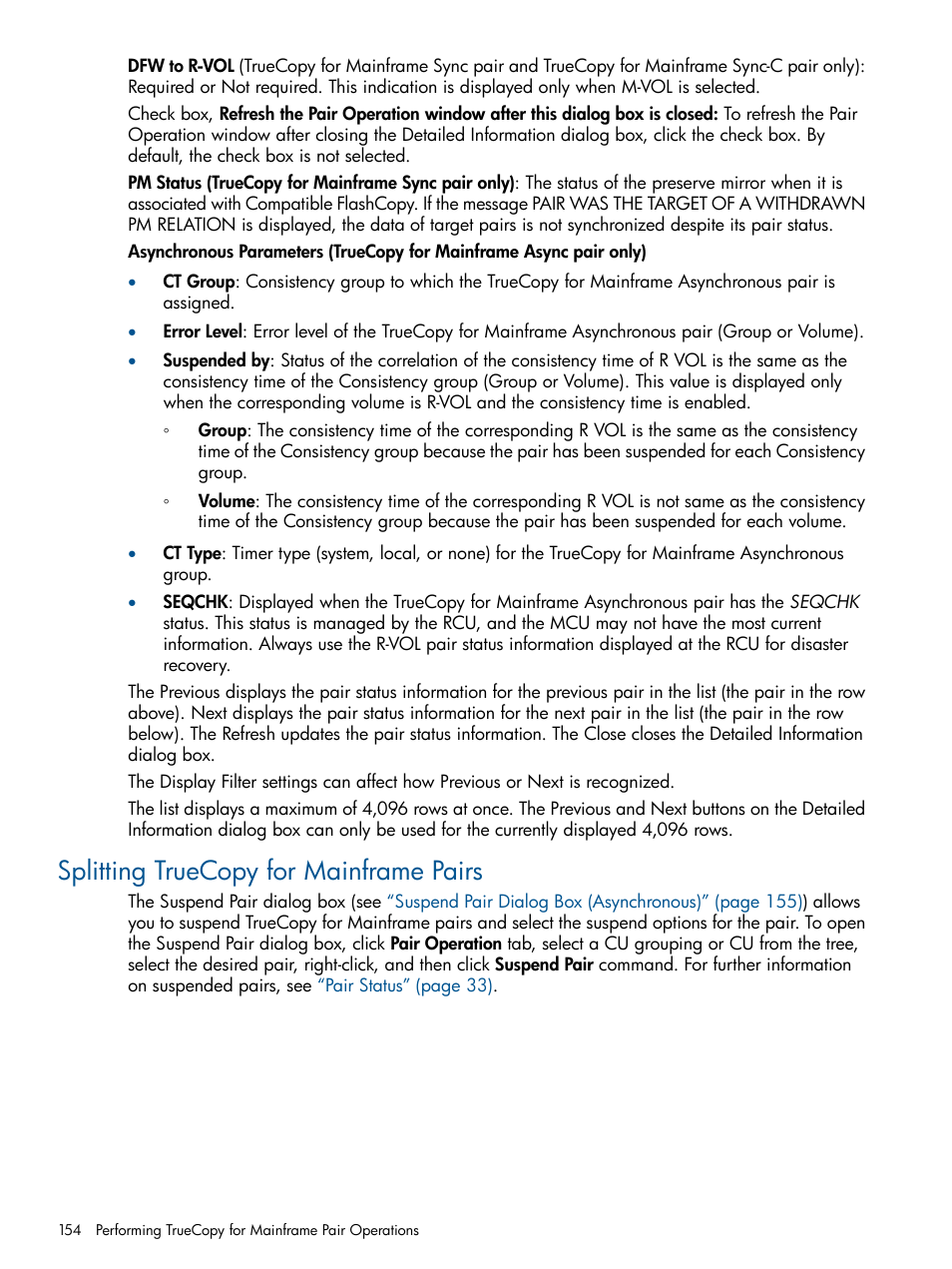 Splitting truecopy for mainframe pairs | HP StorageWorks XP Remote Web Console Software User Manual | Page 154 / 258