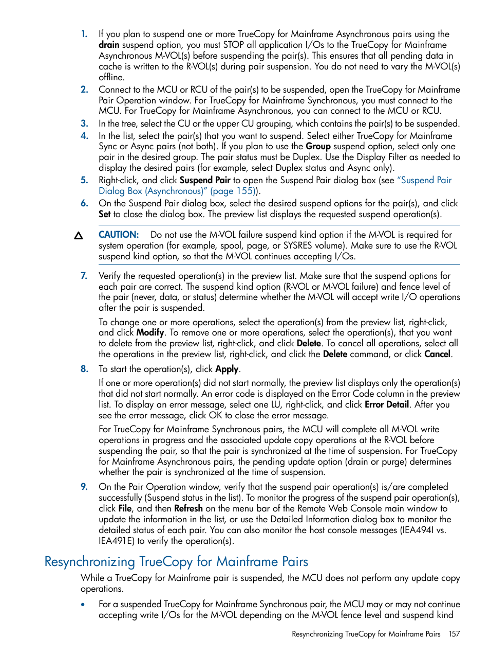 Resynchronizing truecopy for mainframe pairs | HP StorageWorks XP Remote Web Console Software User Manual | Page 157 / 258