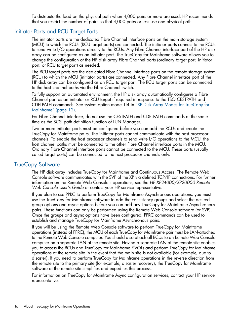 Initiator ports and rcu target ports, Truecopy software | HP StorageWorks XP Remote Web Console Software User Manual | Page 16 / 258