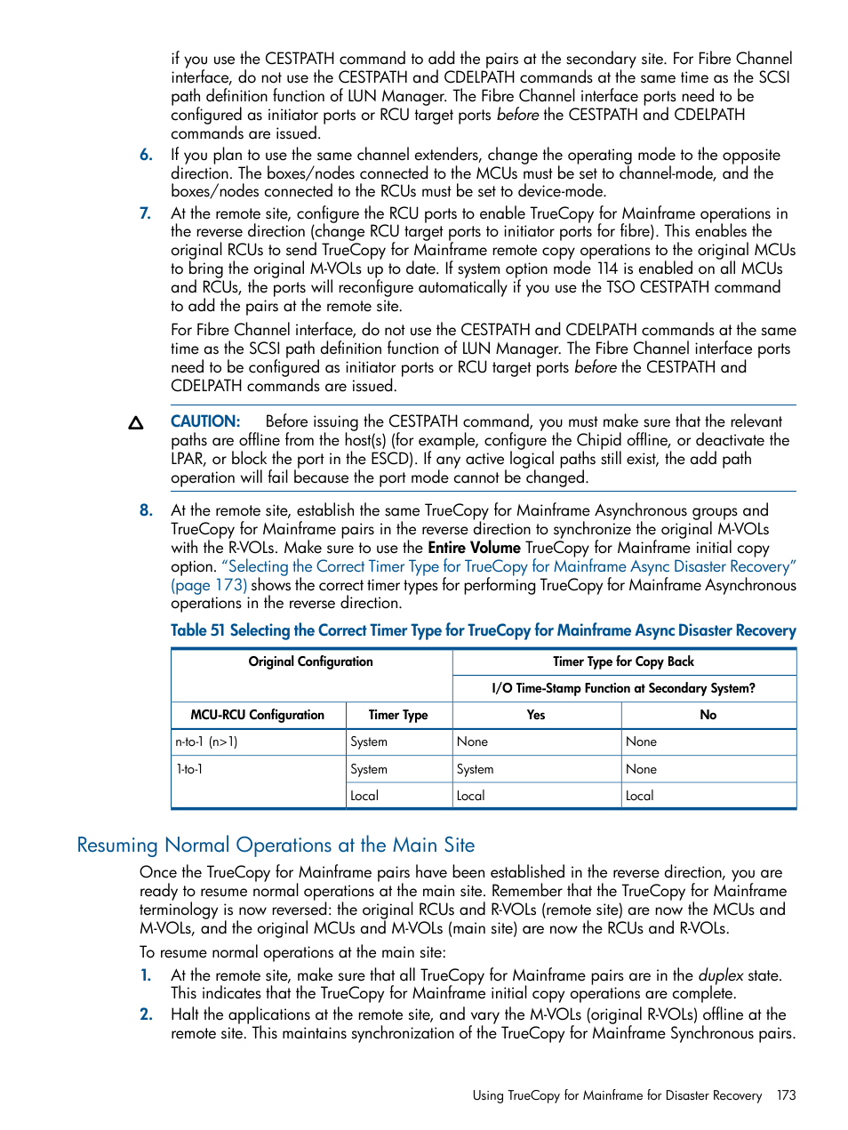 Resuming normal operations at the main site | HP StorageWorks XP Remote Web Console Software User Manual | Page 173 / 258