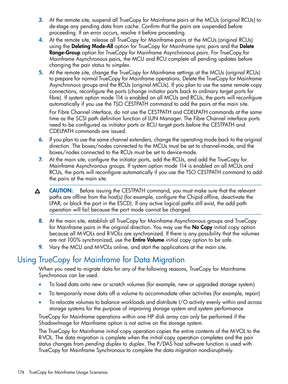 Using truecopy for mainframe for data migration | HP StorageWorks XP Remote Web Console Software User Manual | Page 174 / 258