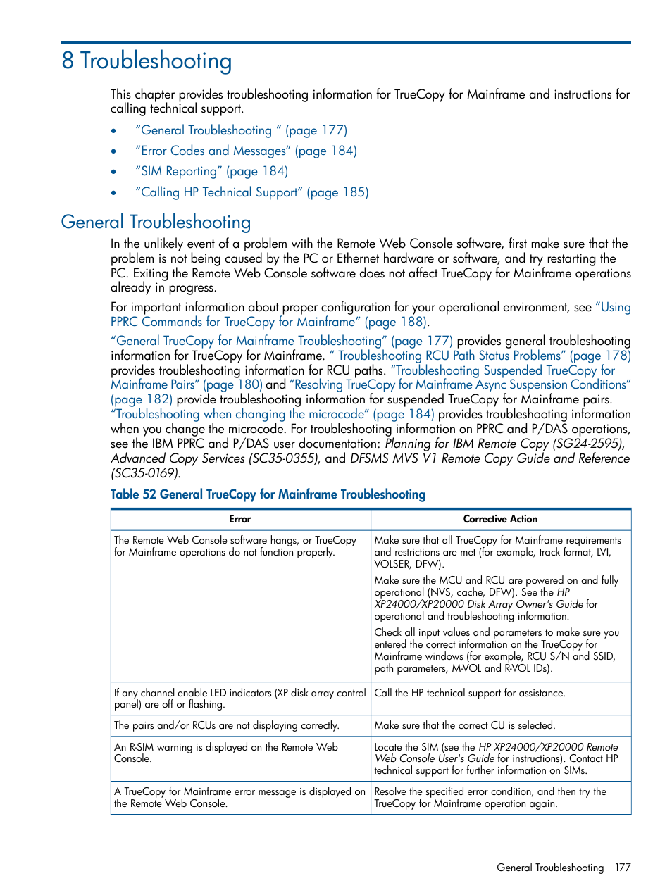 8 troubleshooting, General troubleshooting | HP StorageWorks XP Remote Web Console Software User Manual | Page 177 / 258