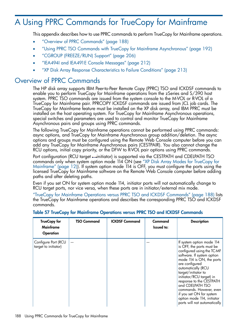 A using pprc commands for truecopy for mainframe, Overview of pprc commands, Using pprc commands for truecopy for mainframe | Using | HP StorageWorks XP Remote Web Console Software User Manual | Page 188 / 258