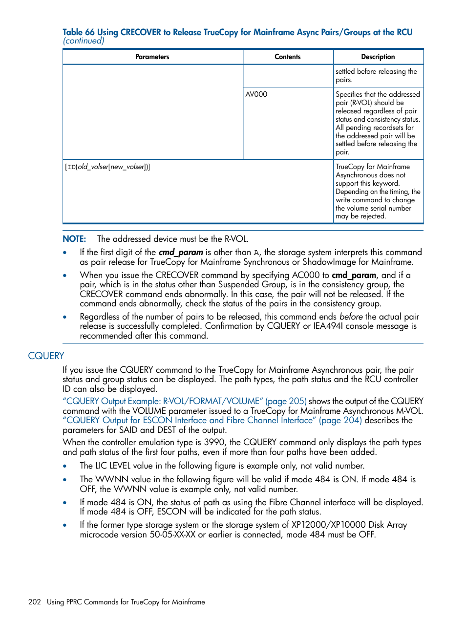 Cquery | HP StorageWorks XP Remote Web Console Software User Manual | Page 202 / 258
