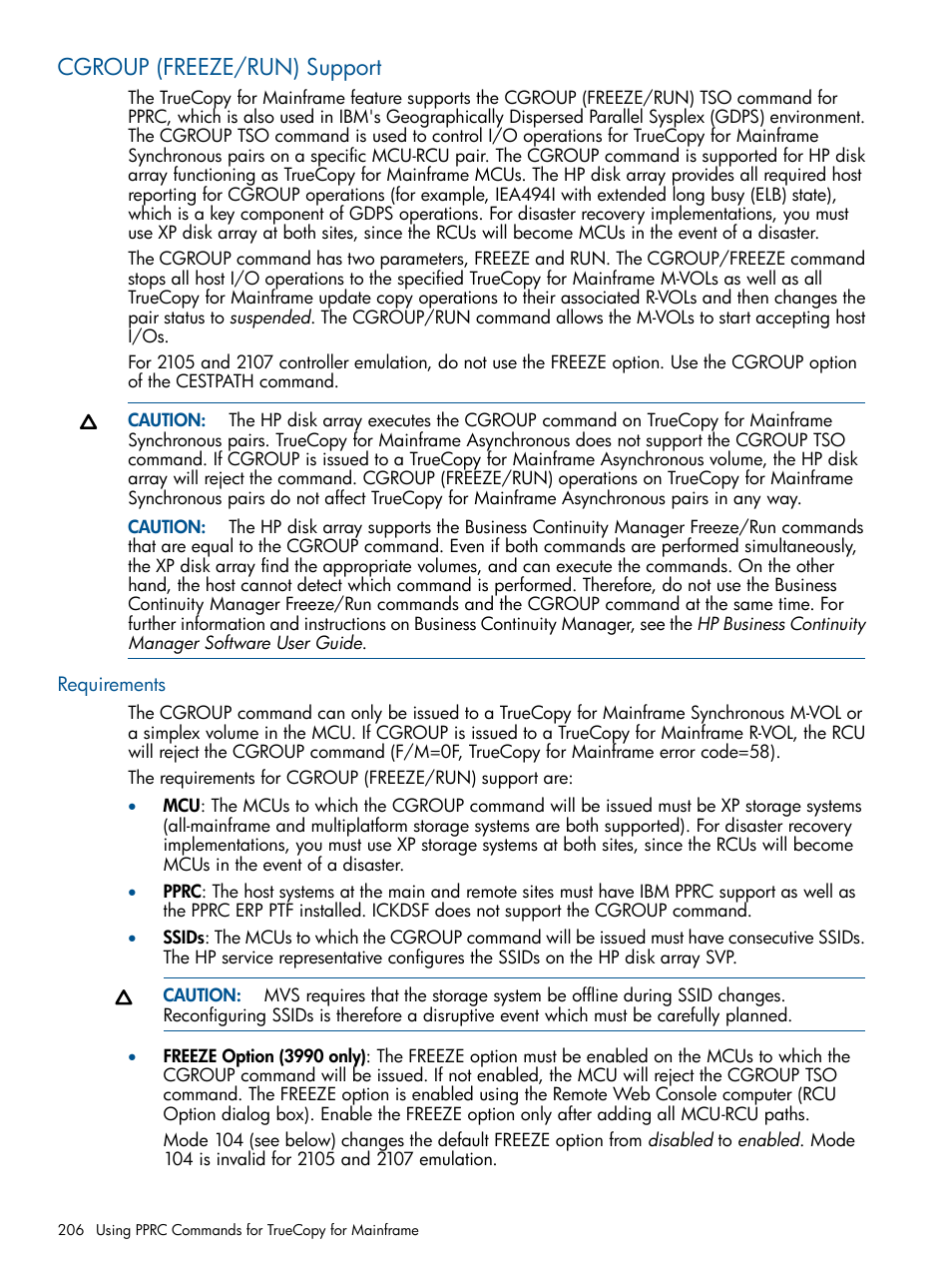 Cgroup (freeze/run) support, Requirements | HP StorageWorks XP Remote Web Console Software User Manual | Page 206 / 258