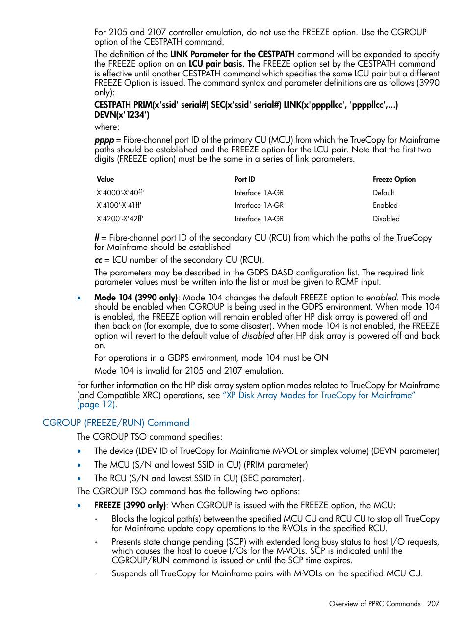 Cgroup (freeze/run) command | HP StorageWorks XP Remote Web Console Software User Manual | Page 207 / 258