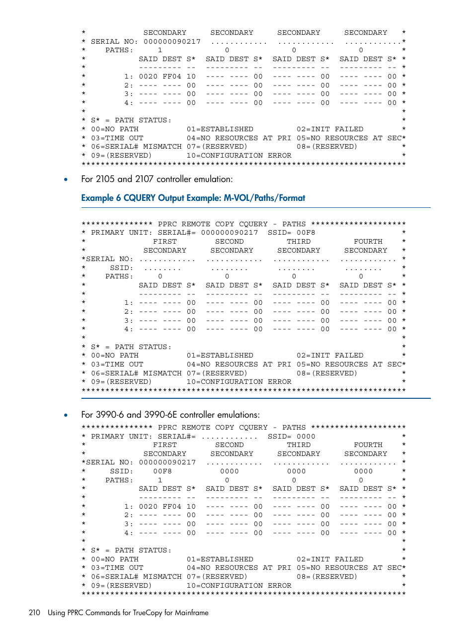 Cquery output example | HP StorageWorks XP Remote Web Console Software User Manual | Page 210 / 258