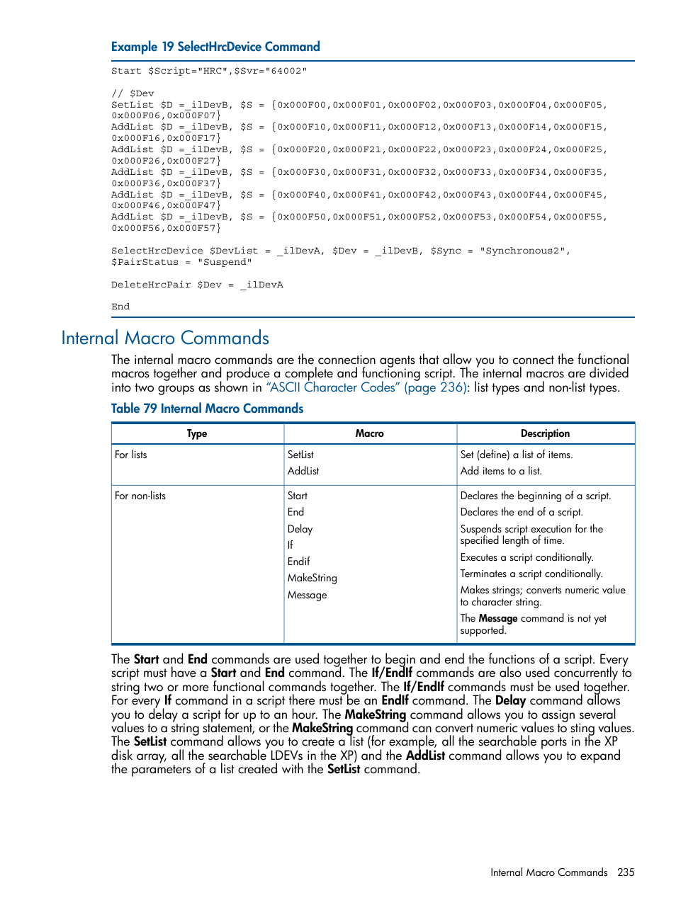 Internal macro commands | HP StorageWorks XP Remote Web Console Software User Manual | Page 235 / 258