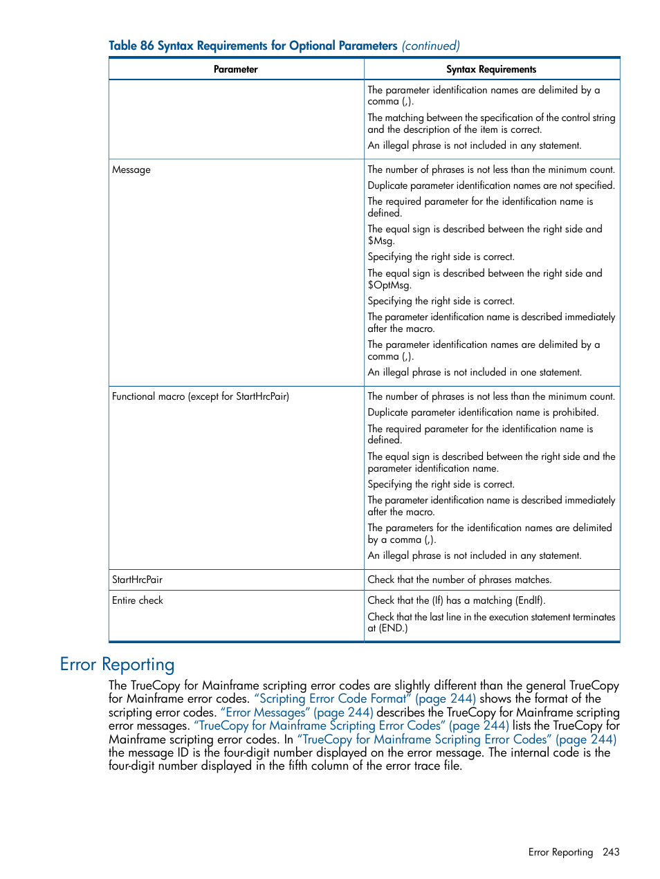 Error reporting | HP StorageWorks XP Remote Web Console Software User Manual | Page 243 / 258
