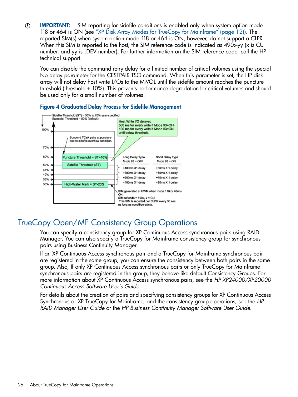 Truecopy open/mf consistency group operations, Graduated delay process for sidefile | HP StorageWorks XP Remote Web Console Software User Manual | Page 26 / 258