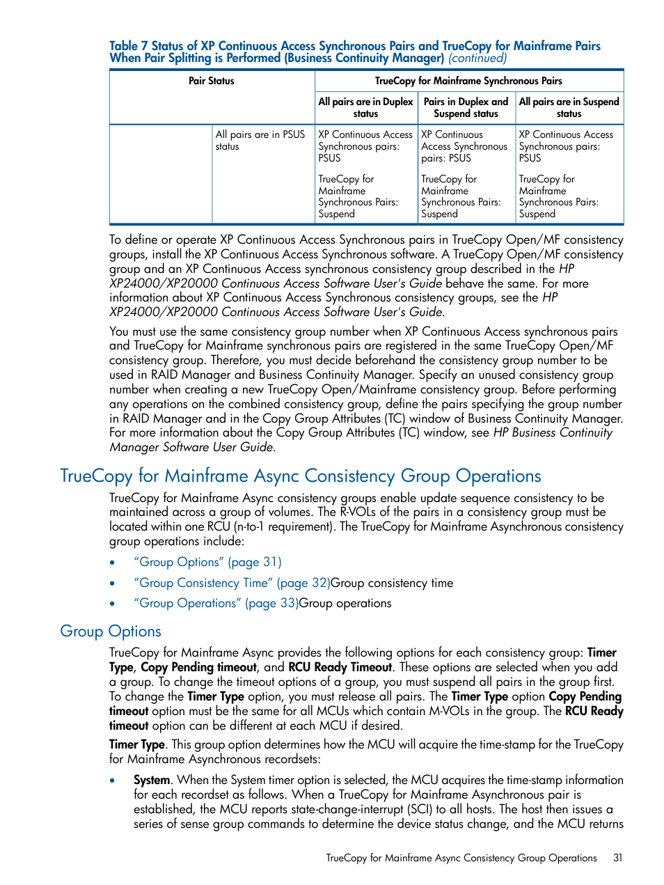 Group options | HP StorageWorks XP Remote Web Console Software User Manual | Page 31 / 258