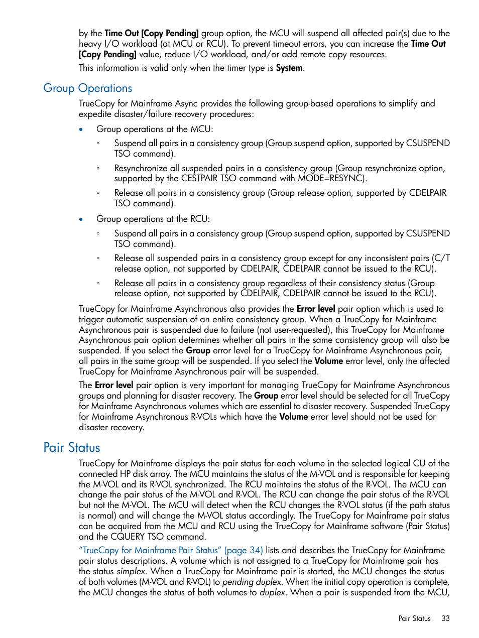 Group operations, Pair status | HP StorageWorks XP Remote Web Console Software User Manual | Page 33 / 258