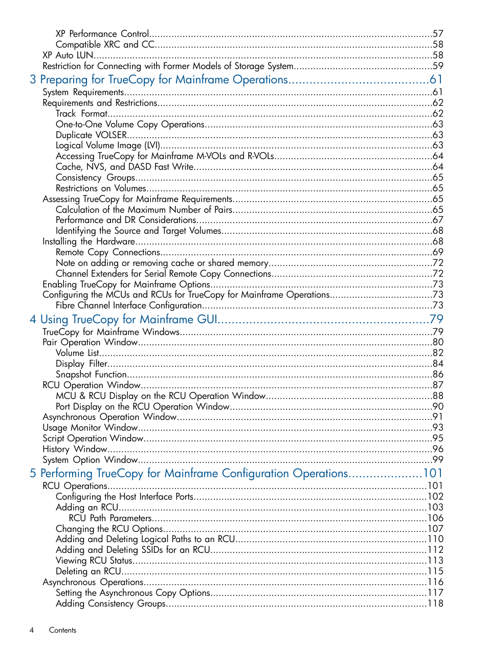 3 preparing for truecopy for mainframe operations, 4 using truecopy for mainframe gui | HP StorageWorks XP Remote Web Console Software User Manual | Page 4 / 258